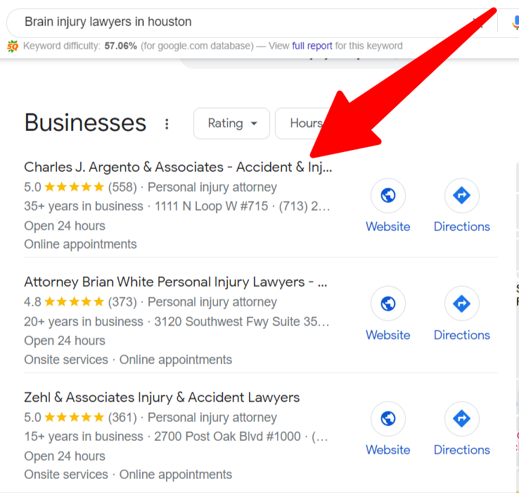 Brain Injury Lawyer on Google Search