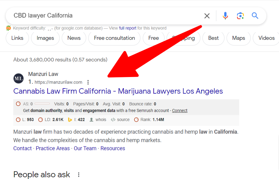 CBD Lawyer on Google Search