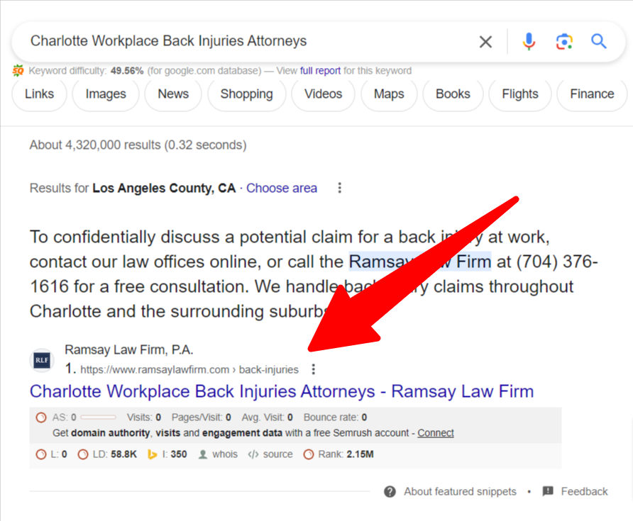 Workplace Back Injuries Attorney on Google Search