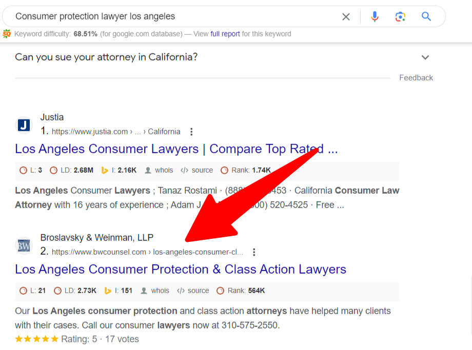 Consumer Protection Lawyer on Google Search