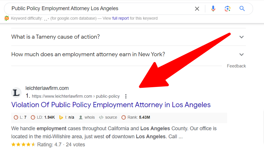 Public Policy Employment Lawyer on Google Search