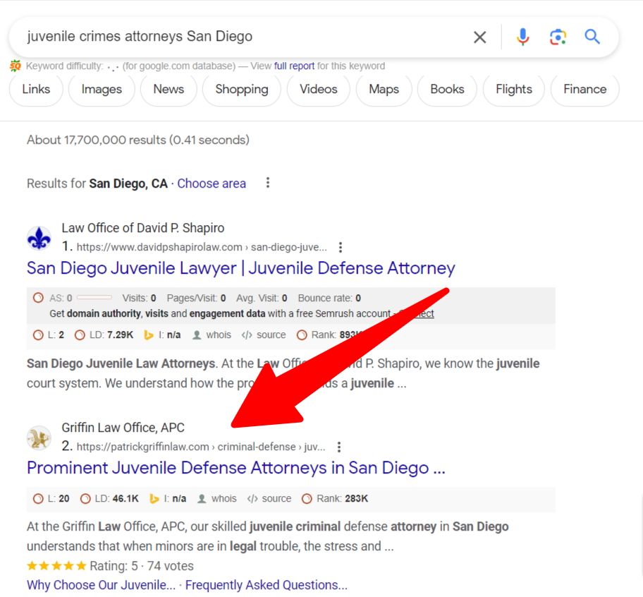 Juvenile Crimes Lawyer on Google Search